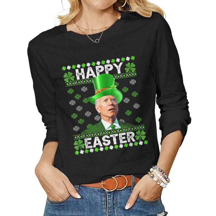 Happy Easter Confused Joe Biden St Patricks Day Men Women  Women Graphic Long Sleeve T-shirt