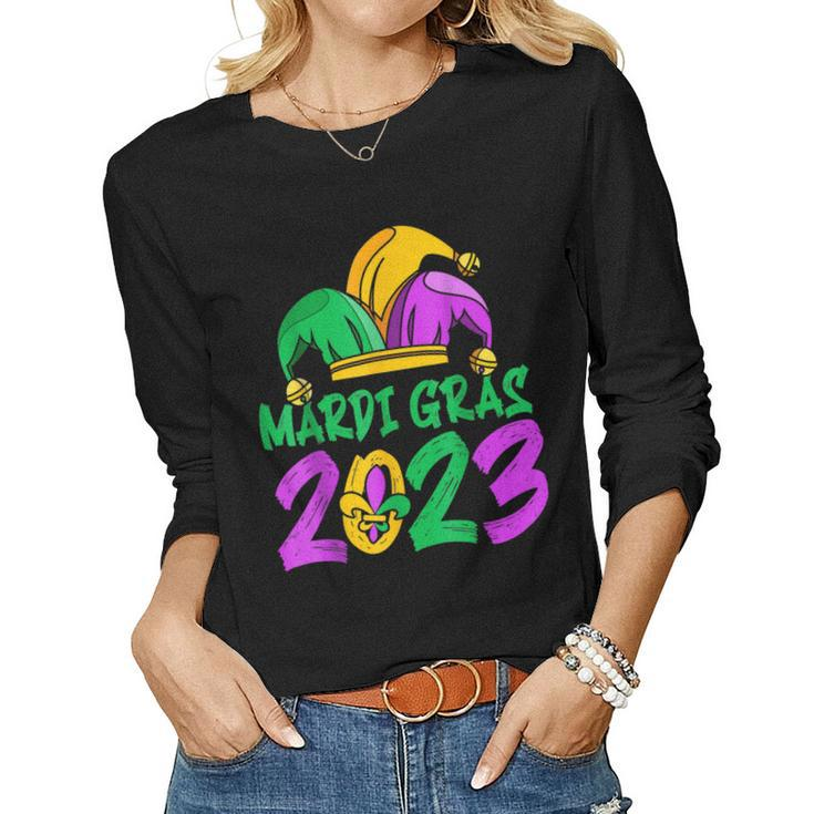 Happy Mardi Gras 2023 Jester Outfit Kids Girl Boy Men Women  Women Graphic Long Sleeve T-shirt - Thegiftio