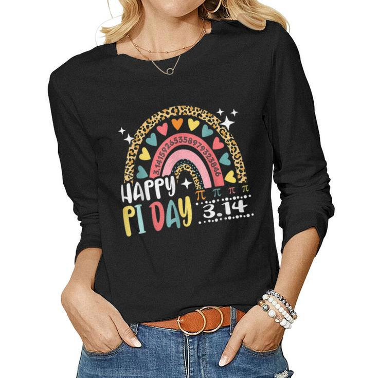 Happy Pi Day Leopard Rainbow Math Teacher Boys Girls Funny  Women Graphic Long Sleeve T-shirt