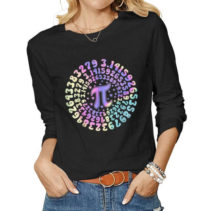 Happy Pi Day Retro Groovy Math Teacher Student Women Graphic Long Sleeve T-shirt