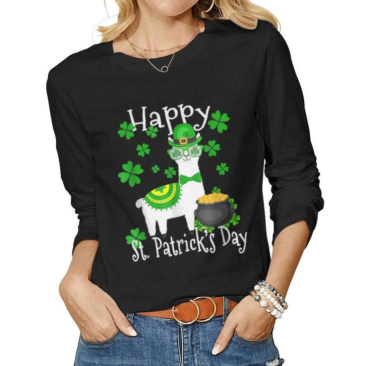 Happy St Patricks Day Llama Dad Mom Boy Girl Lucky  Women Graphic Long Sleeve T-shirt