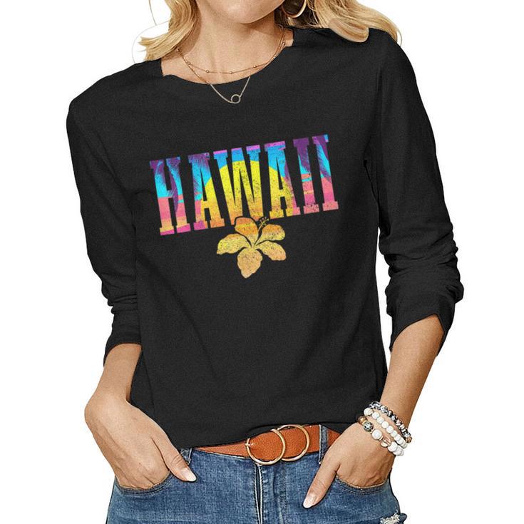 Hawaii Vintage Sunset Hibiscus Flower Hawaiian Surf Surfer Women T