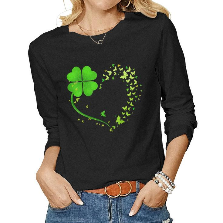 Heart Shamrock Butterfly Happy St Patricks Day Women Long Sleeve T-shirt