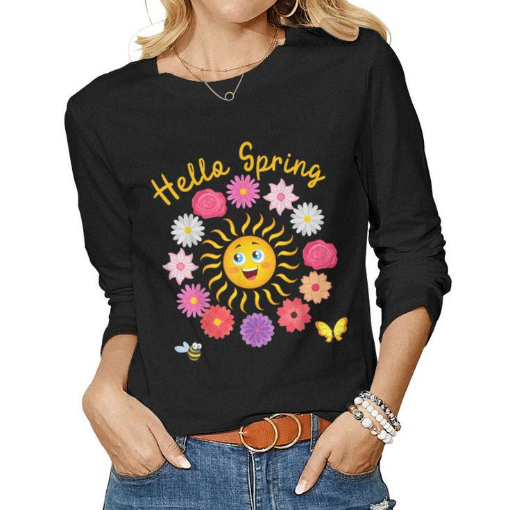 Hello Spring Sun Flower Women Easter Mothers Day Woman Mom  Women Graphic Long Sleeve T-shirt