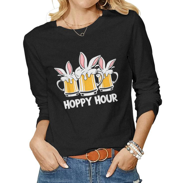Hoppy Hour Easter Beer Pints Bunny Ears Drinking Women Long Sleeve T-shirt