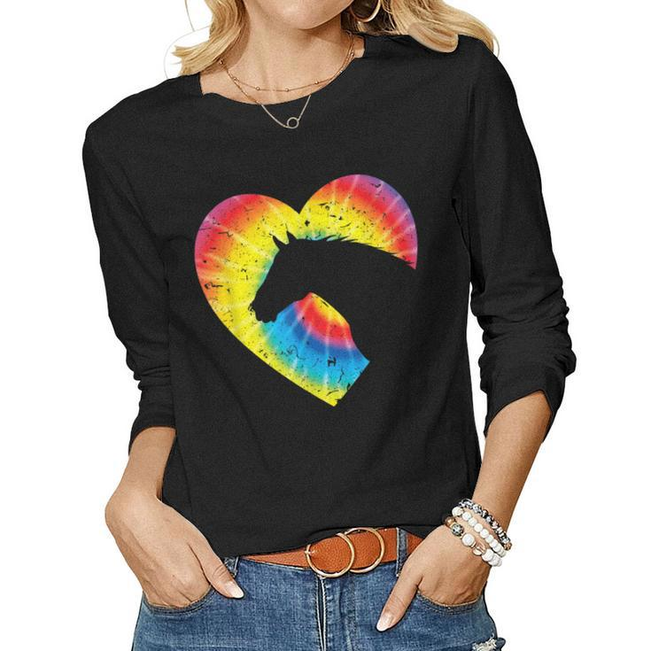 Horse Heart Silhouette For Cowgirl Equestrian Graphic Print Women Long Sleeve T-shirt