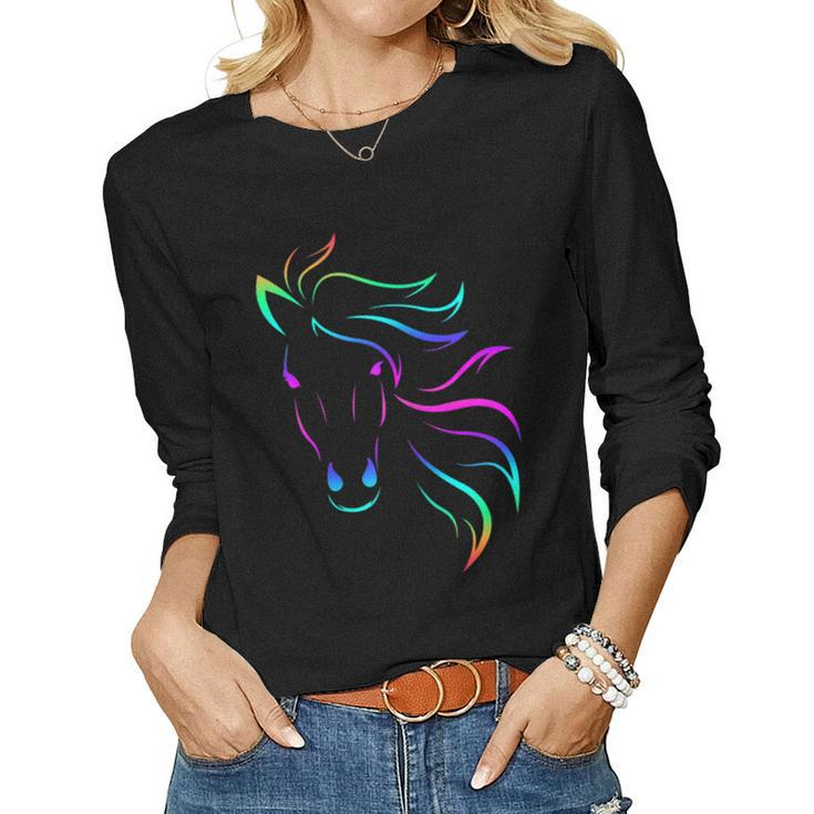 Horse Lovers Horseback Riding Equestrian Colorful Women Long Sleeve T-shirt