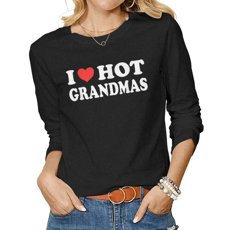 I Love Hot Grandmas Funny 80S Vintage Minimalist Heart  Women Graphic Long Sleeve T-shirt