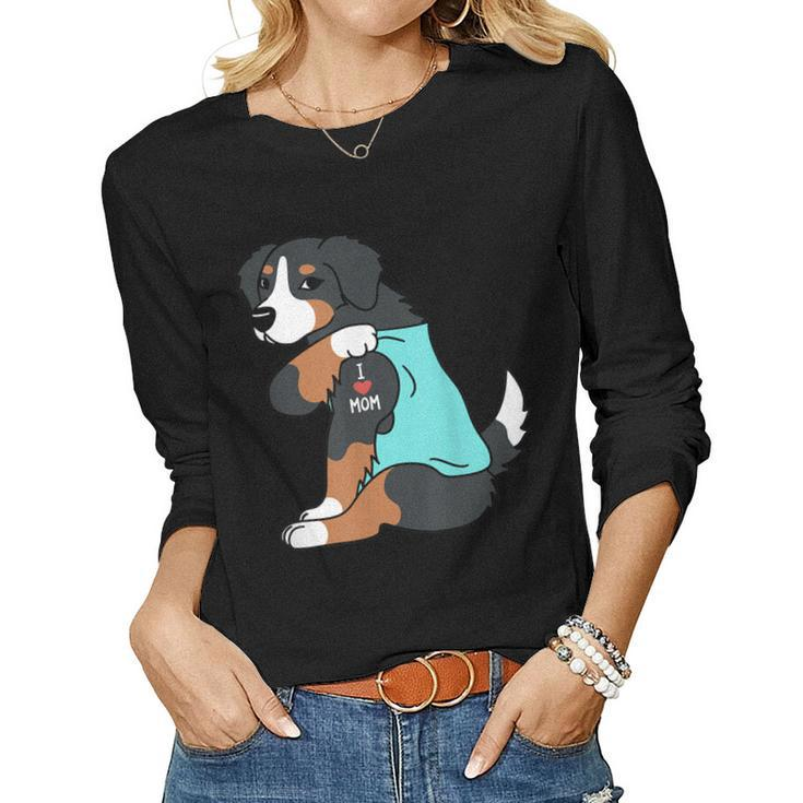 I Love Mom Tattoo Bernese Mountain Dog Funny Mothers Day  Women Graphic Long Sleeve T-shirt