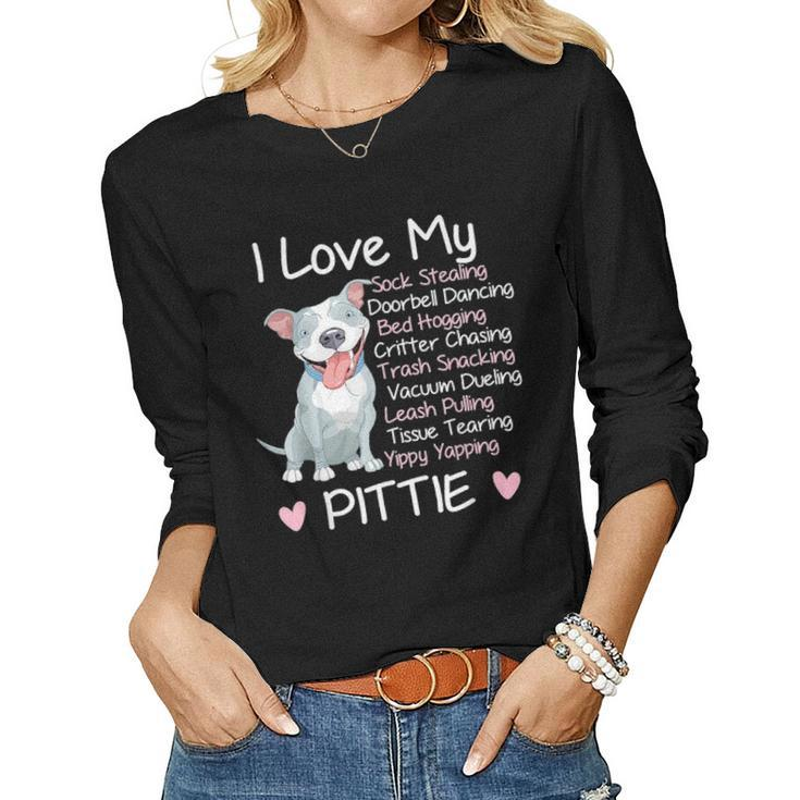 I Love My Pitbull Pittie Mom Mama Dad Youth  Funny Women Graphic Long Sleeve T-shirt