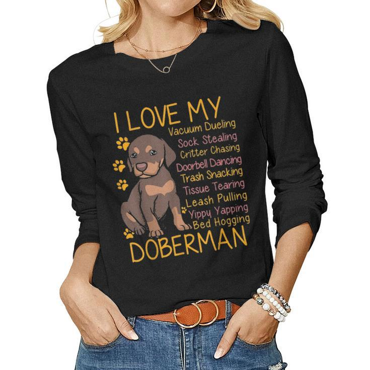 I Love My Red Doberman Dobie Mom Dad Gifts Youth Kid Lovers Women Graphic Long Sleeve T-shirt