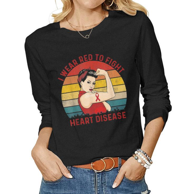 I Wear Red To Fight Heart Disease Awareness Chd Mom Day Gift Women Graphic Long Sleeve T-shirt