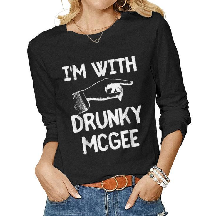 Im With Drunky Mcgee Funny Couples St Patricks Day  Women Graphic Long Sleeve T-shirt