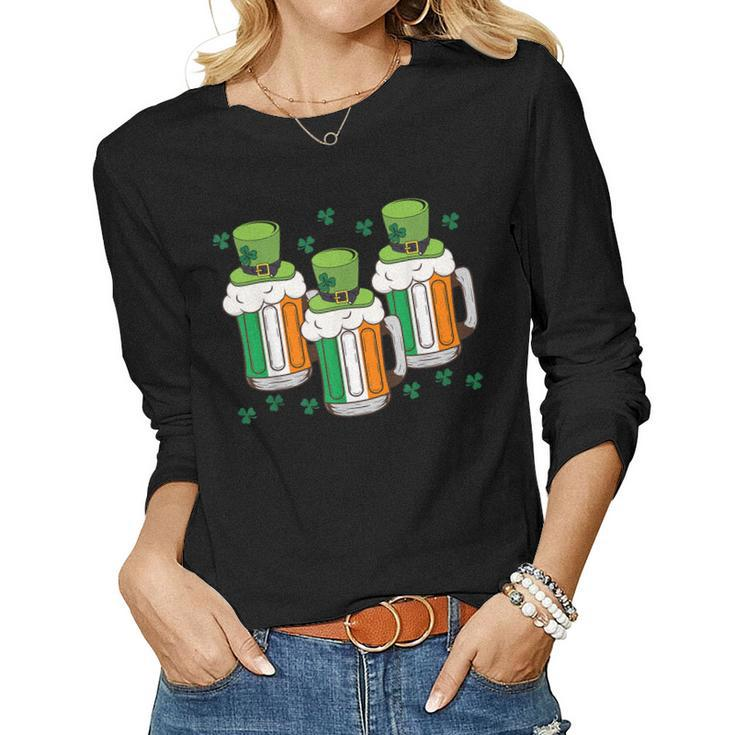 Irish Beer Ireland Flag St Patricks Day Men Women Leprechaun  Women Graphic Long Sleeve T-shirt