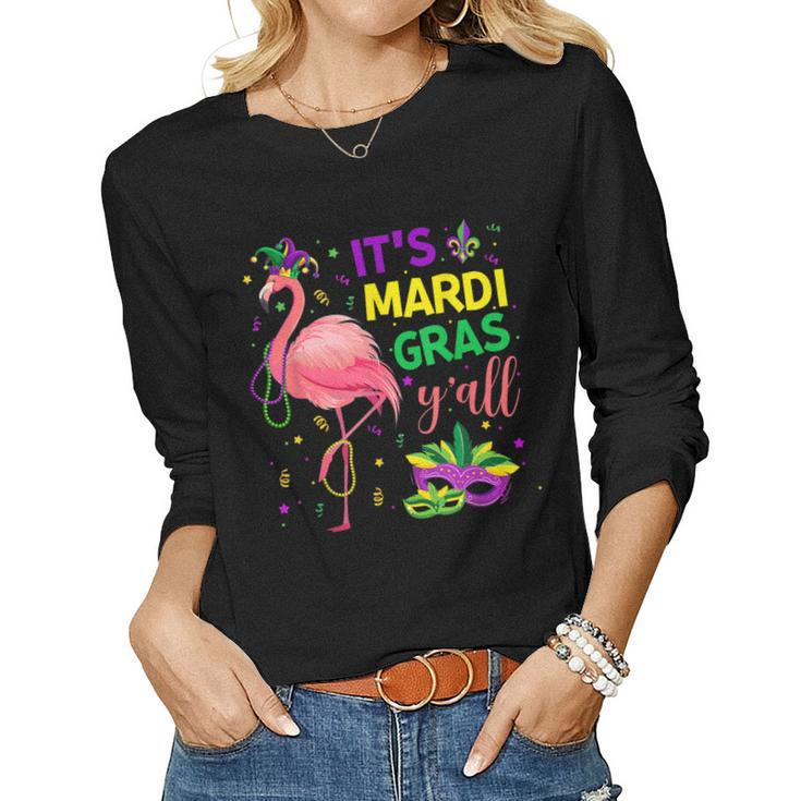 Its Mardi Gras Yall Flamingo Jester Kids Girls Women Women Graphic Long Sleeve T-shirt