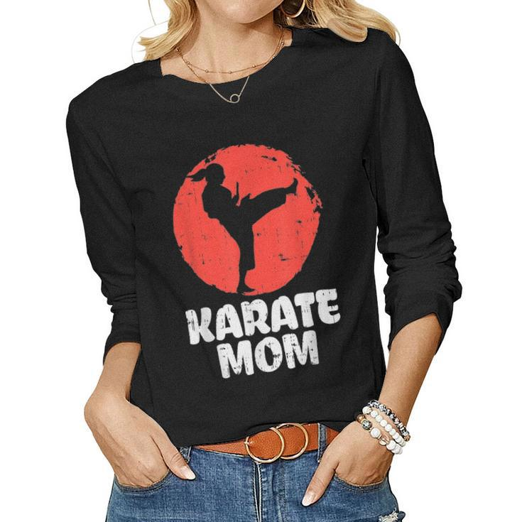 Karate Mom Ponytail Kick Japanese Martial Arts Women Gift Women Graphic Long Sleeve T-shirt
