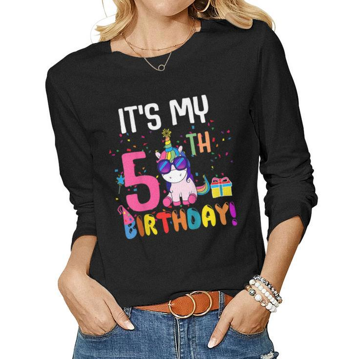 Kids 5 Years Old 5Th Birthday Unicorn Shirt Girl Daughter Pa Women Long Sleeve T-shirt