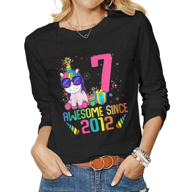 Kids 7 Years Old 7Th Birthday Unicorn Shirt Girl Daughter Pa Women Long Sleeve T-shirt