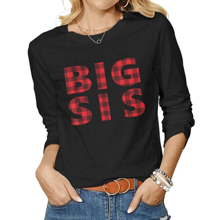 Kids Big Sis Plaid Tartan Red Buffalo Girls New Sister Women Long Sleeve T-shirt
