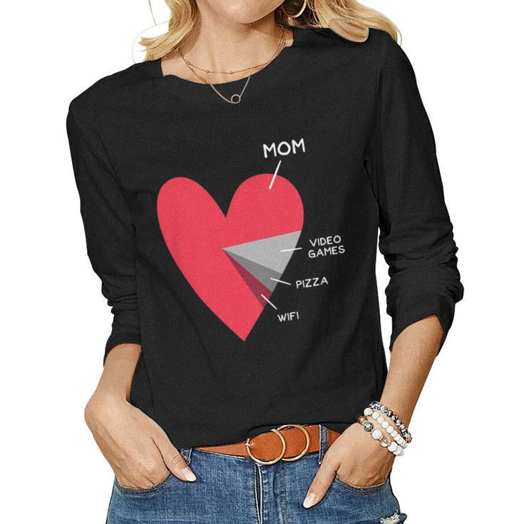 Kids Heart Mom Video Games Pizza Wifi Valentines Day Women Long Sleeve T-shirt