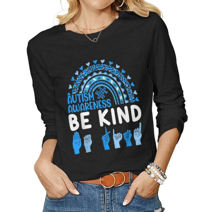 Be Kind Autism Awareness Rainbow Trendy Women Girls Leopard Women Long Sleeve T-shirt