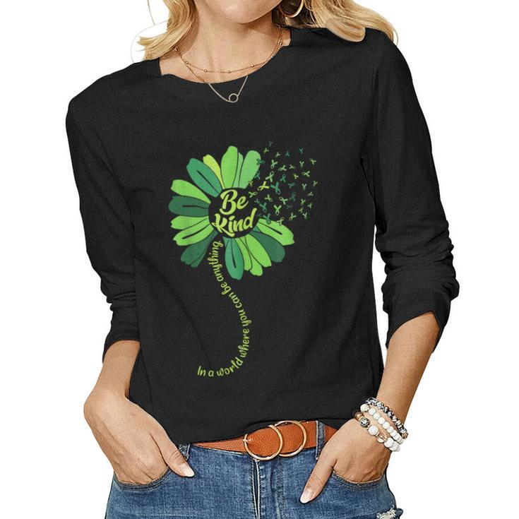 Be Kind Green Ribbon Sunflower Mental Health Awareness Women Long Sleeve T-shirt