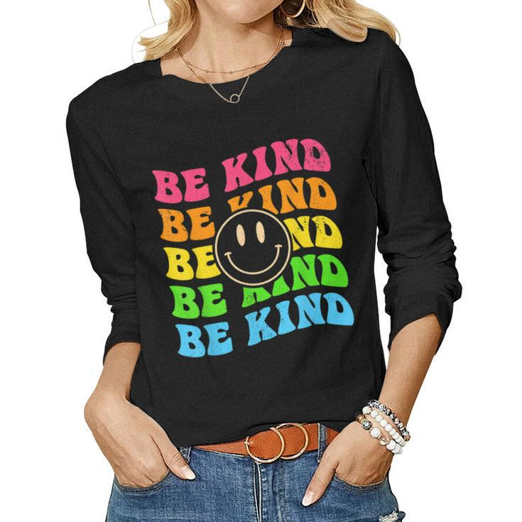 Be Kind Retro Happy Face Vintage Positivity Women Long Sleeve T-shirt