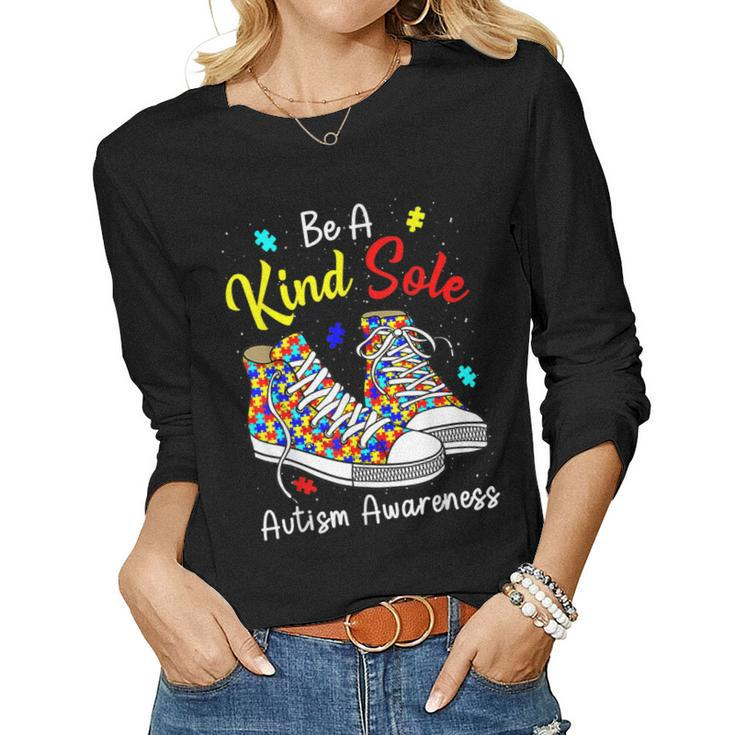 Be A Kind Sole Autism Awareness Rainbow Trendy Puzzle Shoes Women Long Sleeve T-shirt
