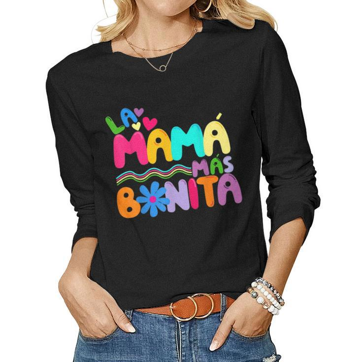 La Mama Mas Bonita Retro Groovy Spanish Women Long Sleeve T-shirt