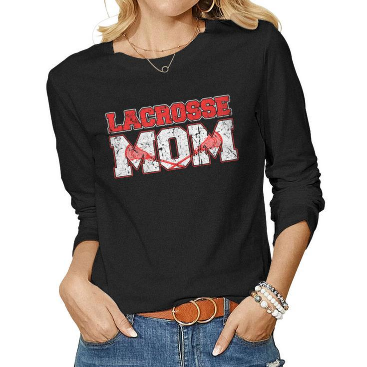 Lacrosse Mom Vintage Retro Lacrosse Stick Sun Gift  Women Graphic Long Sleeve T-shirt