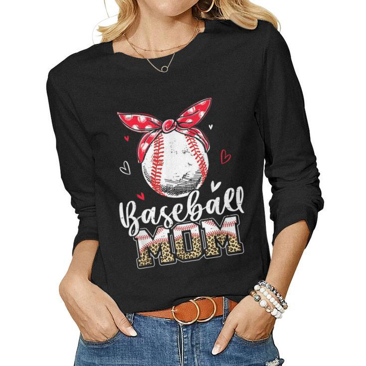 Leopard Baseball Mom Headband Baseball Ball Mama Women Long Sleeve T-shirt