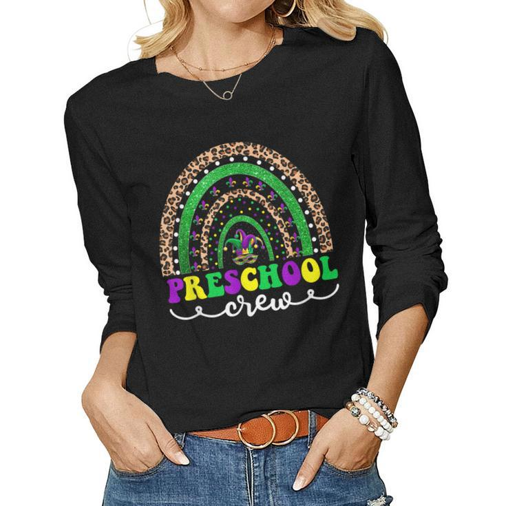 Leopard Rainbow Preschool Crew Teacher Funny Mardi Gras  Women Graphic Long Sleeve T-shirt