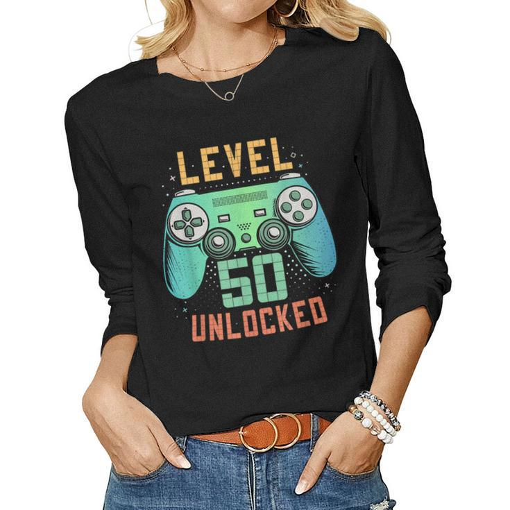 Level 50 Unlocked 50Th Birthday Gamer 50 Year Old Male Women Long Sleeve T-shirt