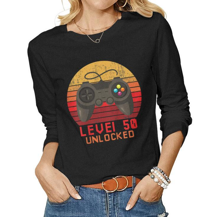 Level 50 Unlocked T Shirt Video Gamer 50Th Birthday Women Long Sleeve T-shirt