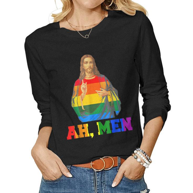 Lgbt Christian Ah Men Gay Pride Rainbow Flag Jesus Lover Women Long Sleeve T-shirt