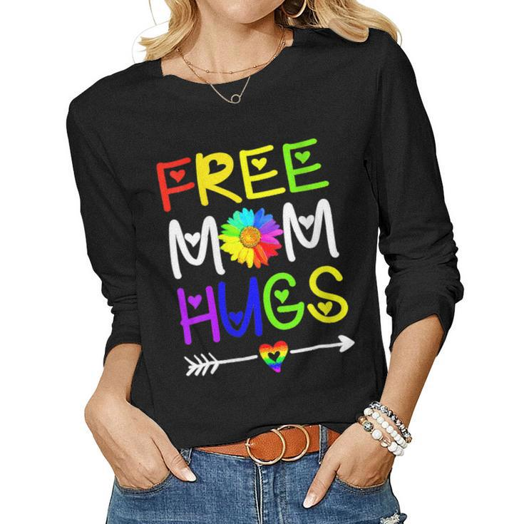 Womens Lgbt Pride Month Free Mom Hugs Daisy Rainbow Heart Women Long Sleeve T-shirt