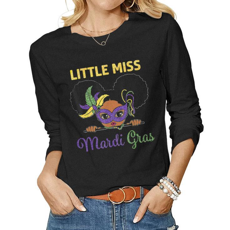 Little Miss Mardi Gras Face Melanin Kids Toddler  Women Graphic Long Sleeve T-shirt