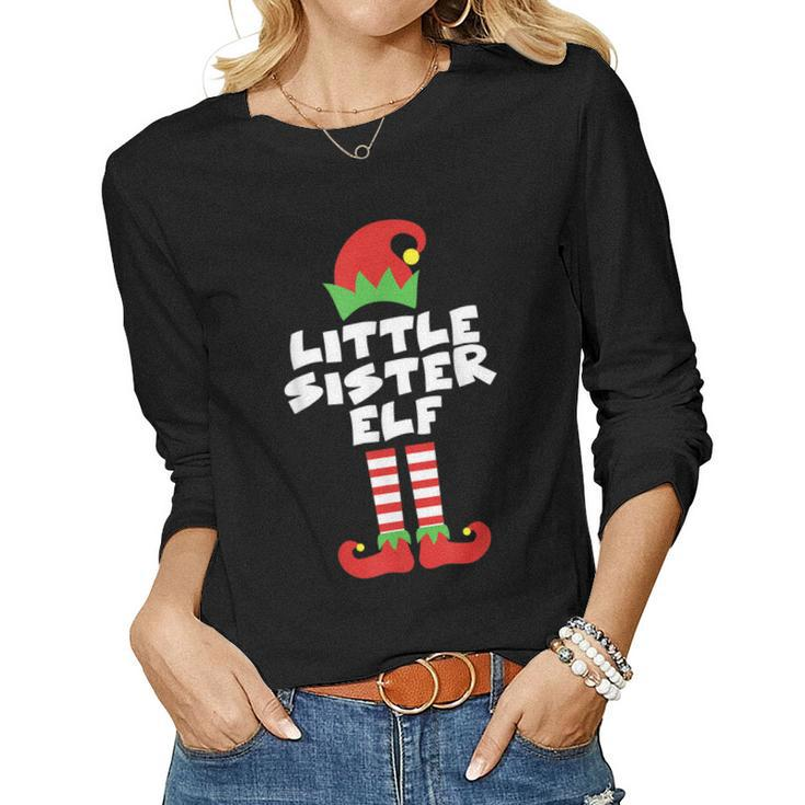 Little Sister Elf Matching Family Christmas Adorable Costume Women Long Sleeve T-shirt