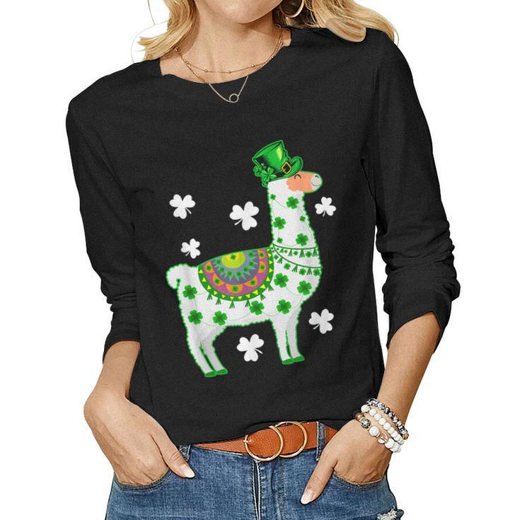 Llamas Lover Leprechaun Llama St Patricks Day  Women Graphic Long Sleeve T-shirt