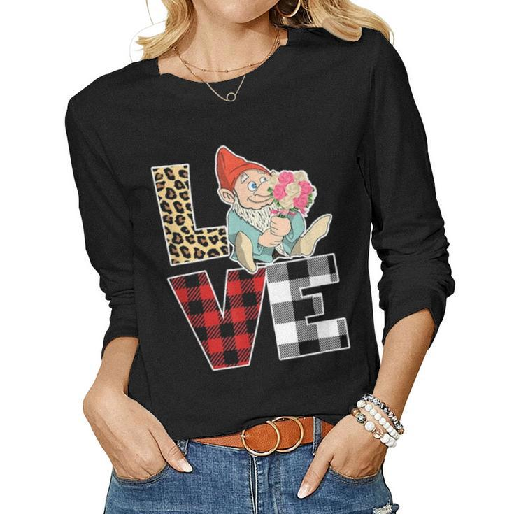 Love Gnome Flower Leopard Buffalo Plaid Mother Day Women Women Graphic Long Sleeve T-shirt