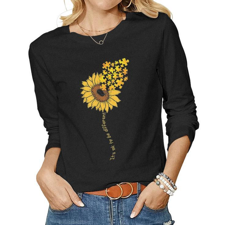 Love Sunflower Puzzle Autism Awareness Mom Daughter Women Graphic Long Sleeve T-shirt