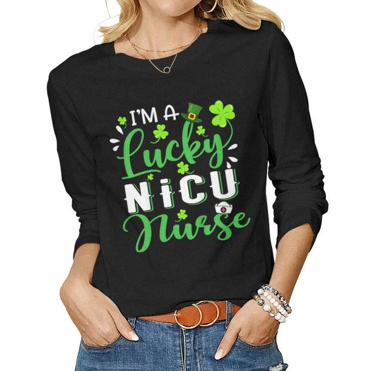 Im A Lucky Nicu Nurse Shamrock Top Hat St Patricks Day Women Long Sleeve T-shirt