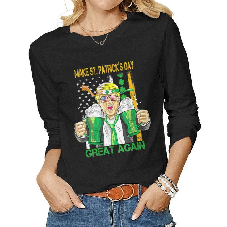 Make St Patricks Day Great Again Funny Trump Shamrock Beer  Women Graphic Long Sleeve T-shirt