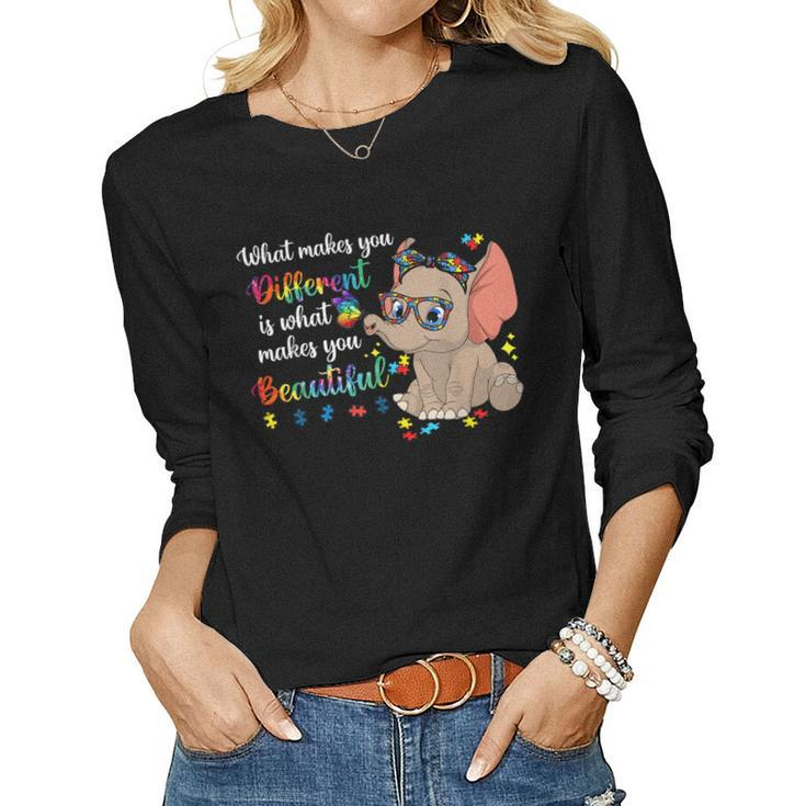 What Makes You Different Autism Awareness Kids Elephant Mom Women Long Sleeve T-shirt