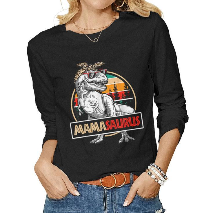 Mamasaurus Dinosaur Mom Vintage Leopard Bandana Mother Women Long Sleeve T-shirt