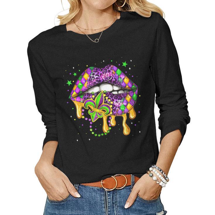 Mardi Gras  For Women Lips Queen Carnival Costume Gift  Women Graphic Long Sleeve T-shirt