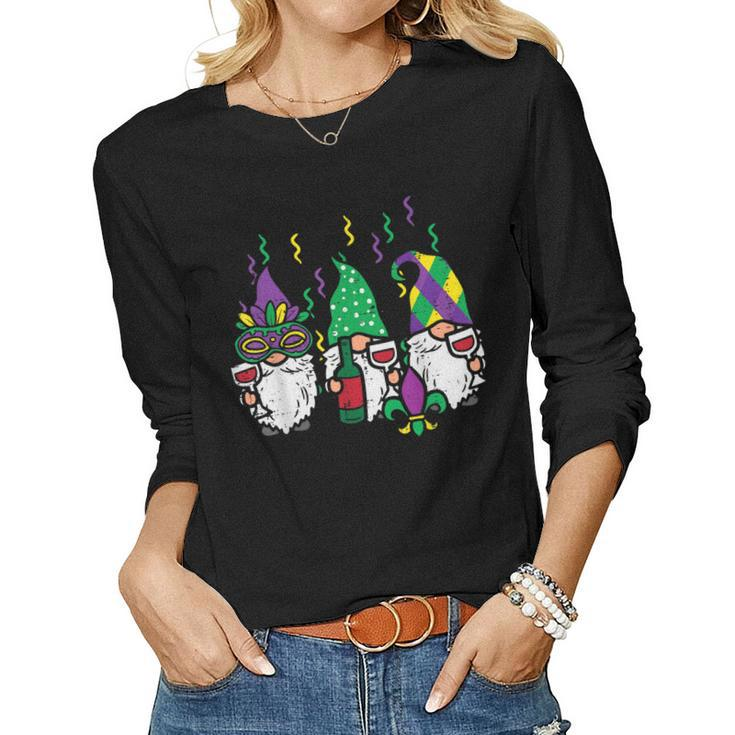 Mardi Gras Gnomes Funny Outfit Gnomies Squad  Women  Women Graphic Long Sleeve T-shirt