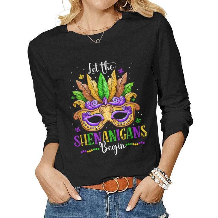 Mardi Gras Mask Costume Let The Shenanigans Begin Womens  V5 Women Graphic Long Sleeve T-shirt