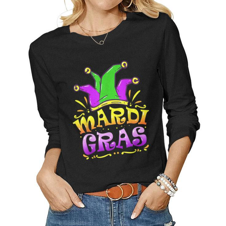 Mardi Gras Party Hat Gift Funny Ideas Outfit For Men Women  Women Graphic Long Sleeve T-shirt