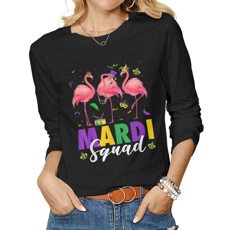 Mardi Squad Jester Flamingo Mardi Gras Fat Tuesday Parade  Women Graphic Long Sleeve T-shirt